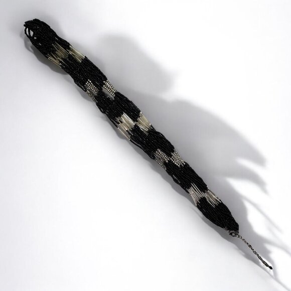 Vintage Multi-Strand Glass Bead Necklace Black Silver 36-38In Adj Boho Elegant - Picture 6 of 9